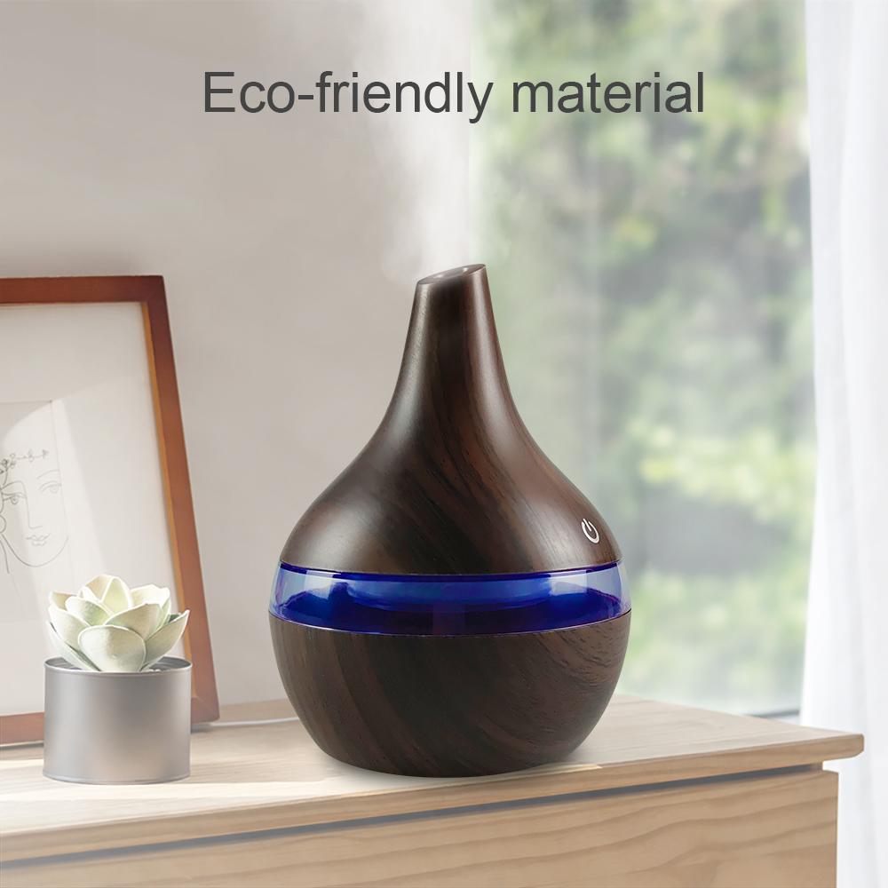 300ml USB Humidifier & Essential Oil Diffuser, Wood Grain Design  Cool Mist for Home, Office, Desktop  Includes 2 Aroma Oils