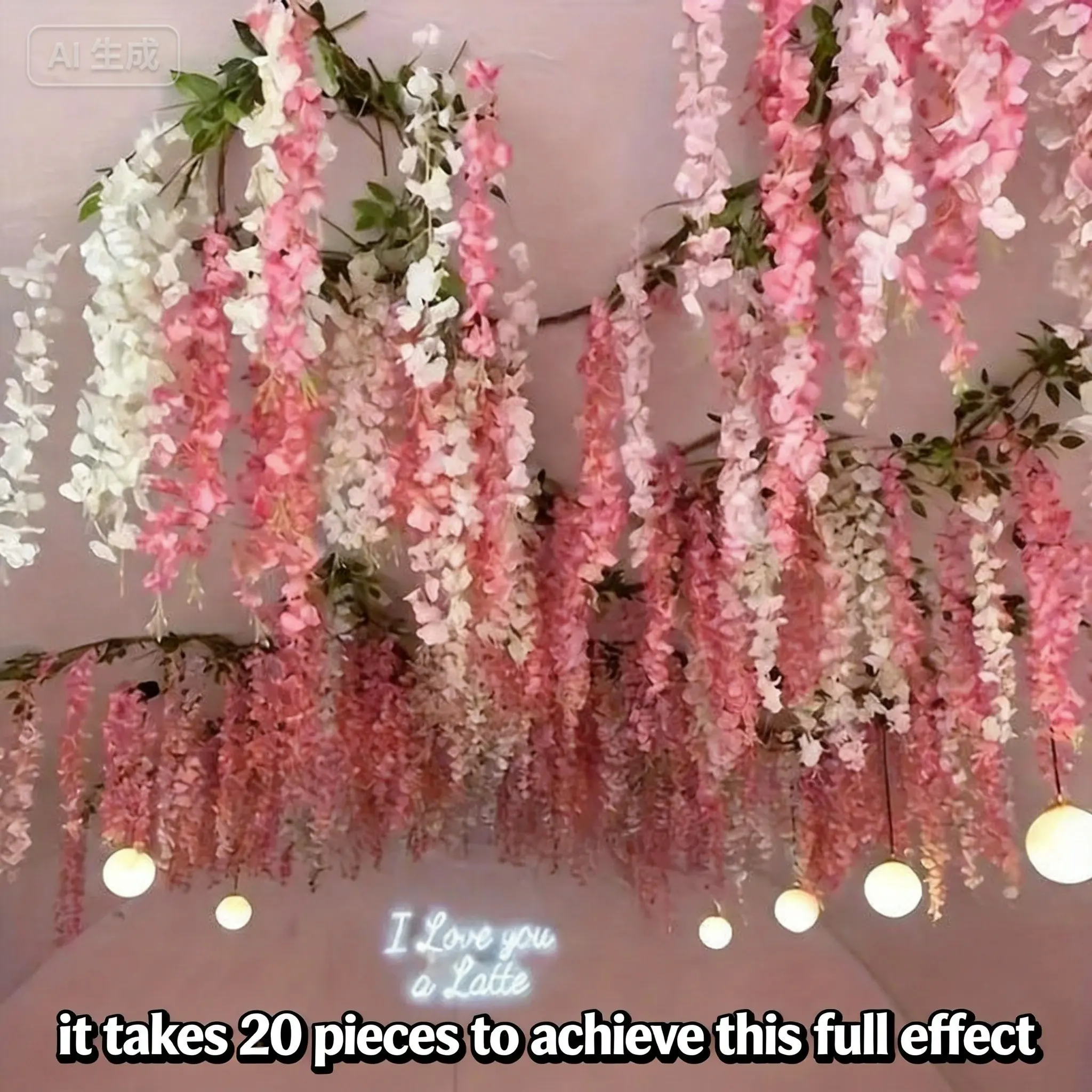A Set of 30 Pink Artificial Wisteria Flowers for Hanging Decoration, Decorative Faux Flowers - Synthetic Vines, And Indoor/Outdoor Decor, Suitable for Family Gatherings, Weddings, Celebrations, Festivals Fake Flowers, Artificial Flower Decorations