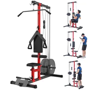 Multi-Functional Cable Pulley Tower - Floor-Mounted Carbon Steel Weight Lat Pulldown Machine with Low Row Station for Home Gym Strength Training