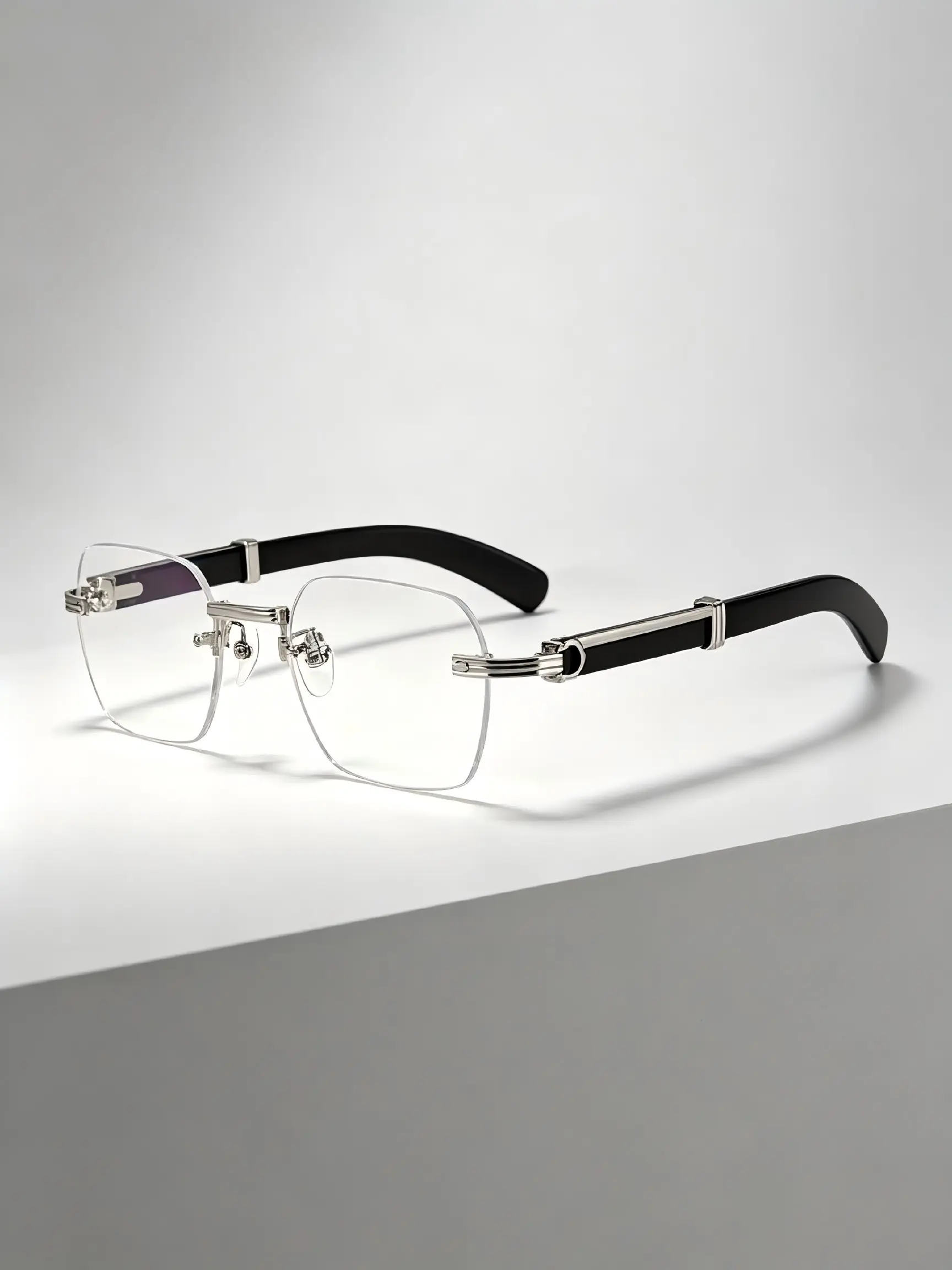 New Vintage High-End Frameless Glasses for Men, Fashionable Premium Plain Lenses, Daily Wear Business Style Eyewear, rimless eyeglass, 1pc