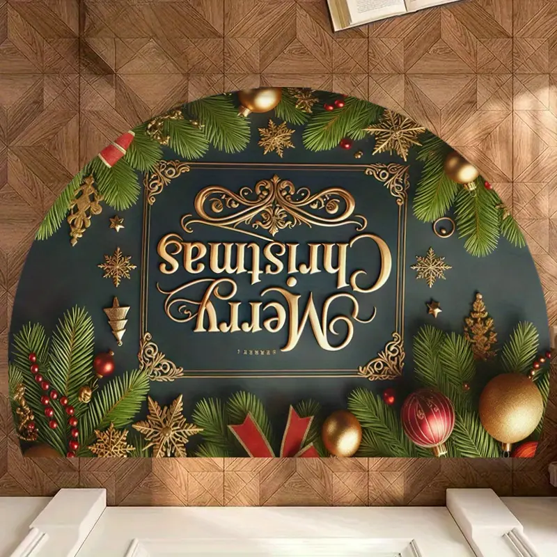1-Piece semi-circular Christmas tree doormat, indoor and outdoor - festive decoration, easy cleaning, suitable for entrances, kitchens, bathrooms and outdoor doors