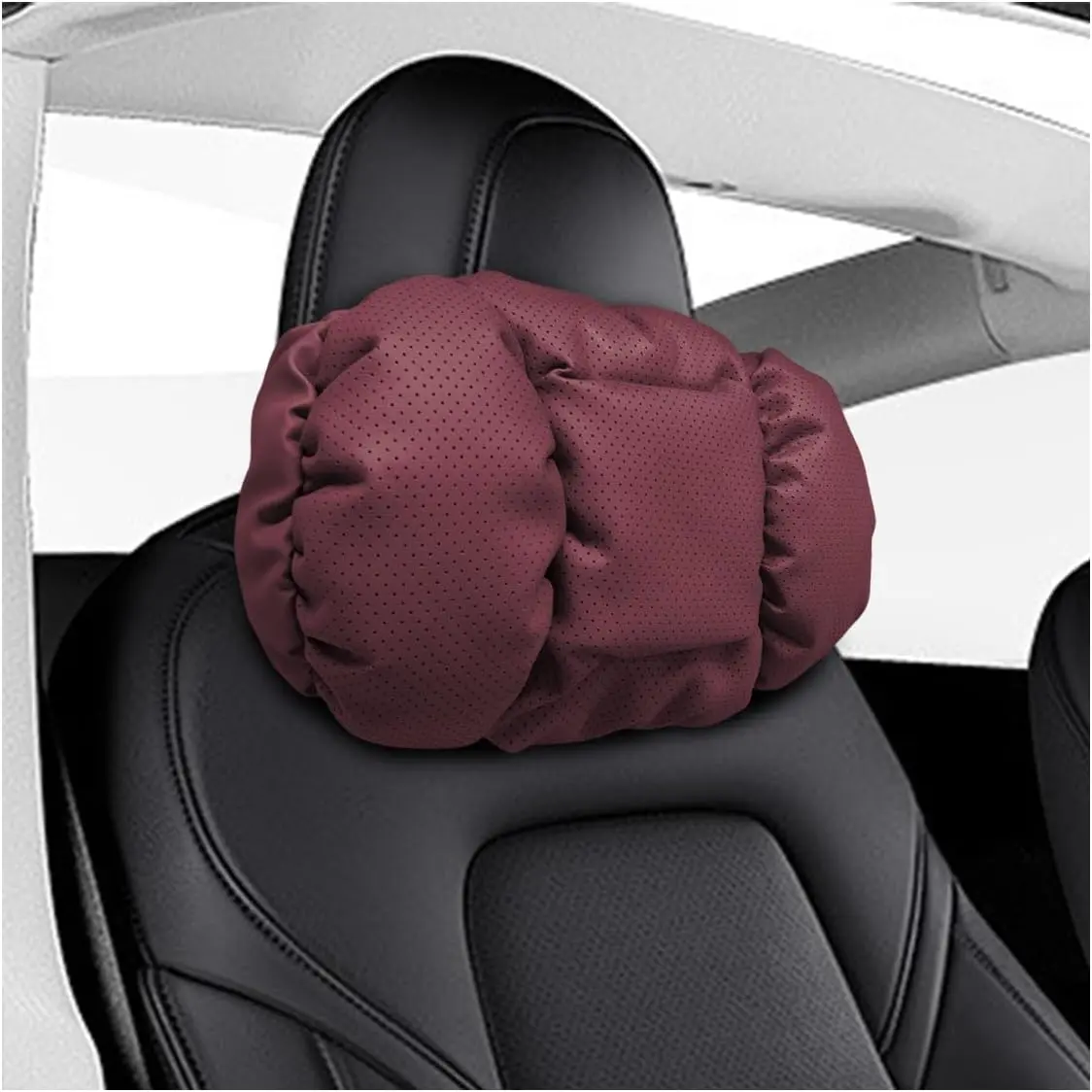 Headrest  Pillow for Driving, Napa Leather  Comfortable  Seat  Support Cushion, Soft  Core Breathable Headrest  Pillow for  Sedans, , SUVs (Red)