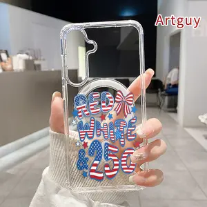 Magnetic Phone Case for Samsung Galaxy S26 Edge S23 Ultra S24 Plus FE S25 S22+ Patriotic Celebration Design Pattern Non-Yellowing Shockproof Soft Silicone Transparent Acrylic Large Hole Cover Supports Wireless Charging