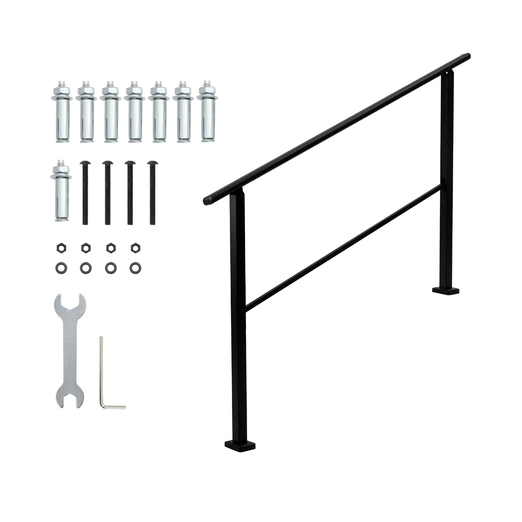 GARVEEMetal Hand Rails for Outdoor Steps - Adjustable Height Stair Railing Kit for Concrete, Porch, and Deck Steps, Designed for Seniors' Safety and Support
