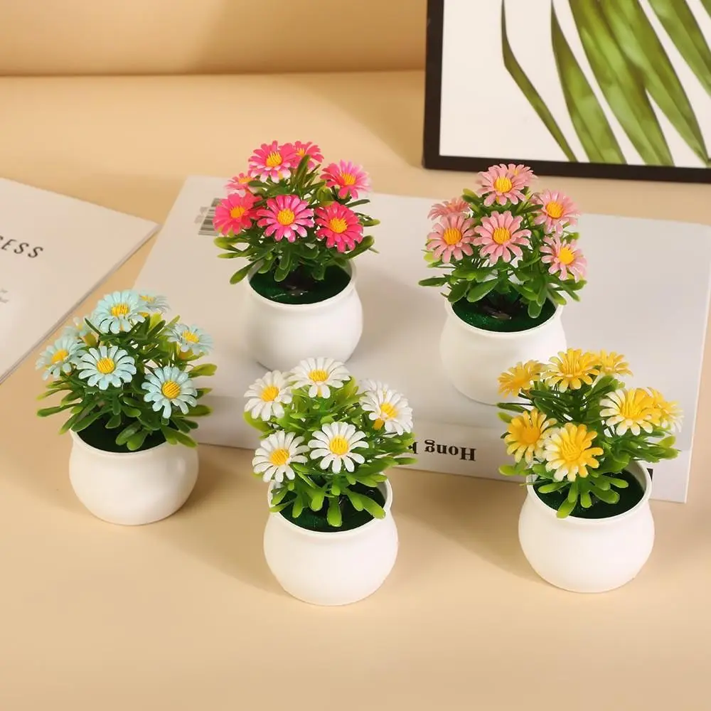 5pcs Artificial Daisy Potted Plants, Artificial Flowers, Vibrant Multi-Color Petals & Bright Leaves, Home Decor for Garden, Living Room, Office, Kitchen