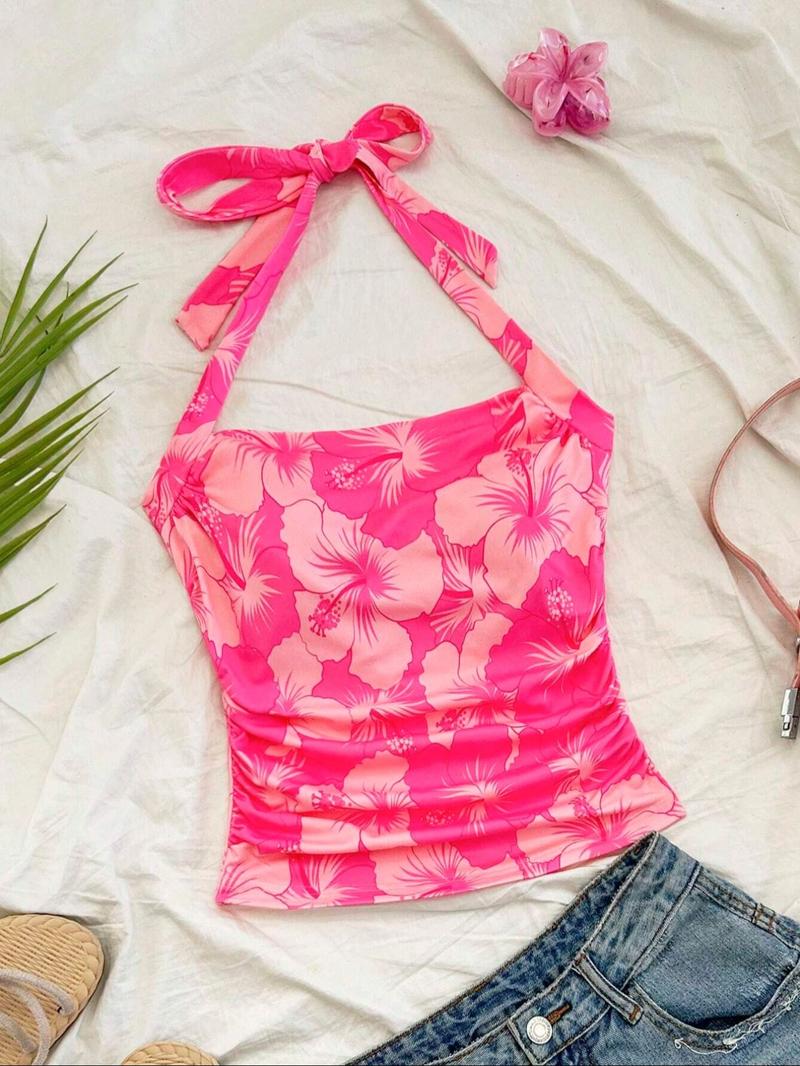 Women's Solid Boho Sleeveless Halter Top, Casual Minimalist Sleeveless Top for Summer, Ladies Clothes for Daily Wear