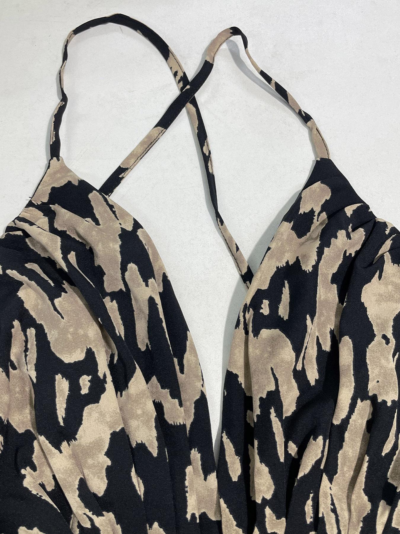 Women's All Over Print Criss Cross Backless Fitted Cami Dress, Boho Sleeveless Maxi Dress for Beach Holiday Vacation, suitable for all seasons