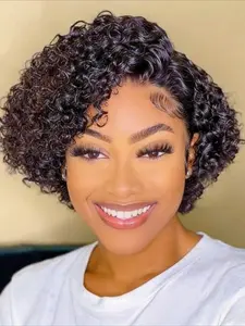 Pixie Cut Curly Wave Wig 13x1 T Part Lace Front Human Hair Wig for Women 150% Density 6 Inch