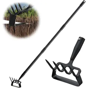 Garden Hoe, Heavy Duty Hula Hoe Garden Tool for Weeding, 62 Inch Cultivator Stirrup Hoe with Adjustable Long Handle, Action Scuffle Loop Hoe with Rake 2-in-1 Gardening Tool for Loosening Pulling Weed