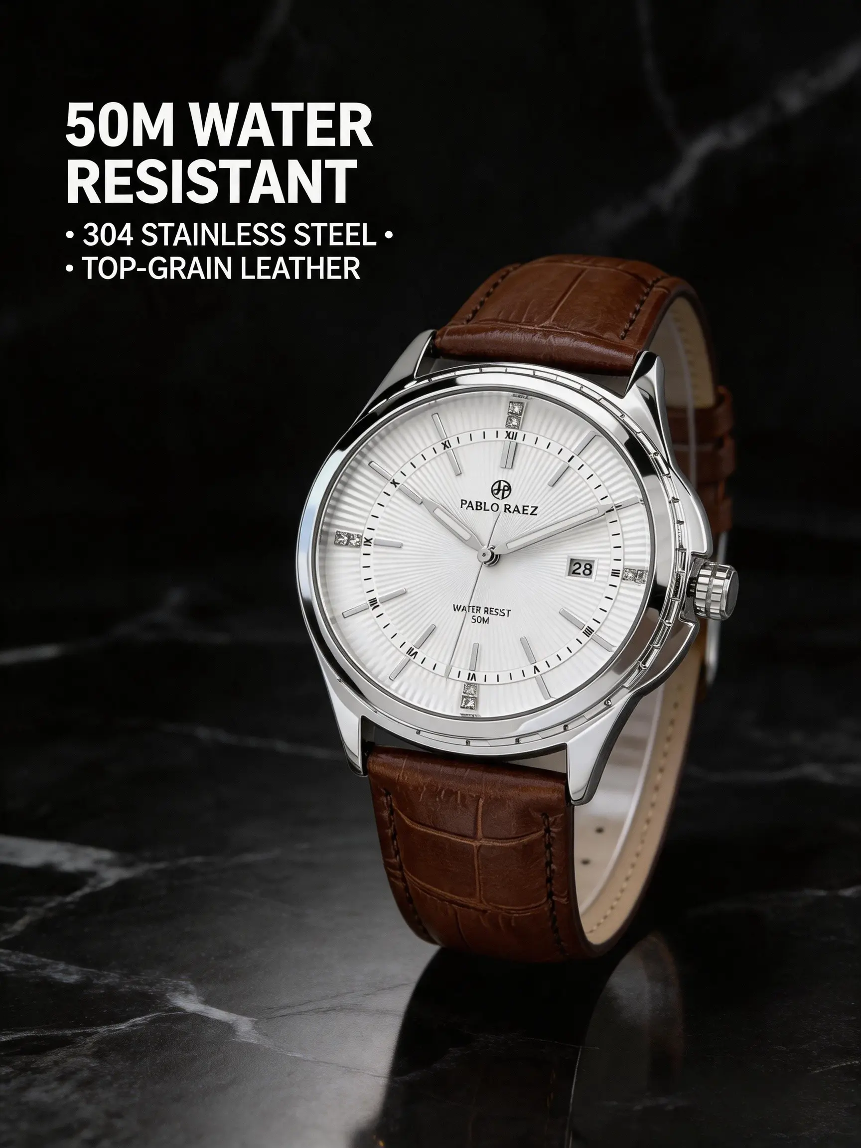 Luxury Men's Quartz Analog Wristwatch, Stainless Steel Case, Leather Strap, 50m Waterproof, Analog Dial, Night Light, Business Style, Perfect Gift, High Quality Watches