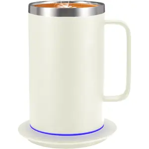 Self Heating Coffee Mug, Heated Coffee Mug with Smart Mug Warmer & Ergonomic Handle, Auto Heat to 131°F, USB-Powered Desk Warmer for Office Home Use, Ideal Coffee Lovers Gift (17oz White)