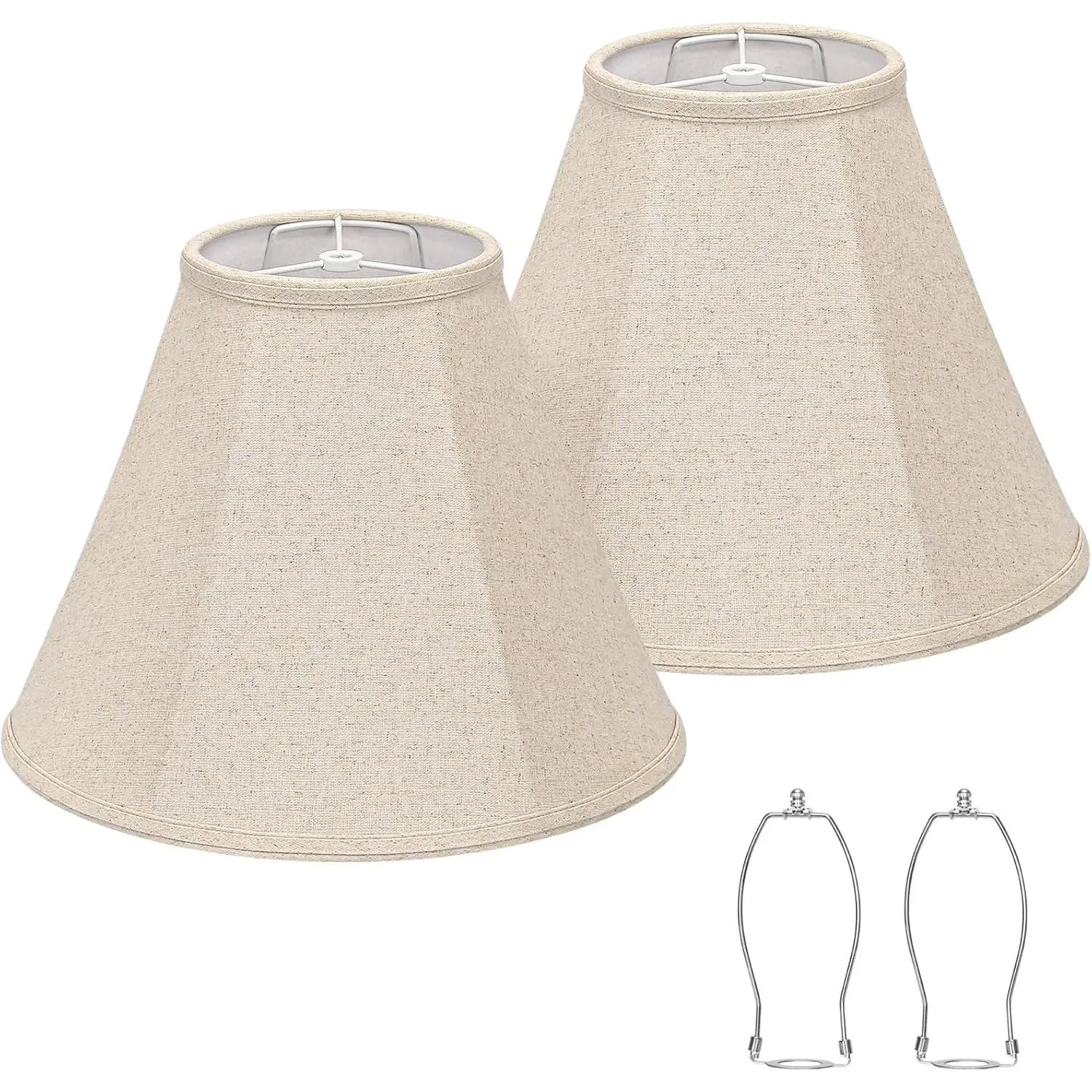 Bell Lamp Shades Set of 2, 6"Top x 13"Bottom x 10"High, Beige Lamp Shade | Lampshade for Table Lamps Floor Lamps, Fabric Natural Linen Hand Crafted, Spider Fitter, Harp Holders Included, Easy Assembly
