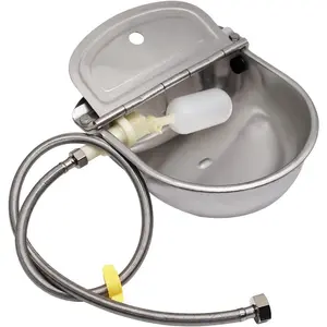 Stainless Steel Automatic Livestock Drinking Water Bowl with 3/4'' Water Hose and Float Valve for Cattle Horse Goat Sheep Animals Pet Water Dispenser