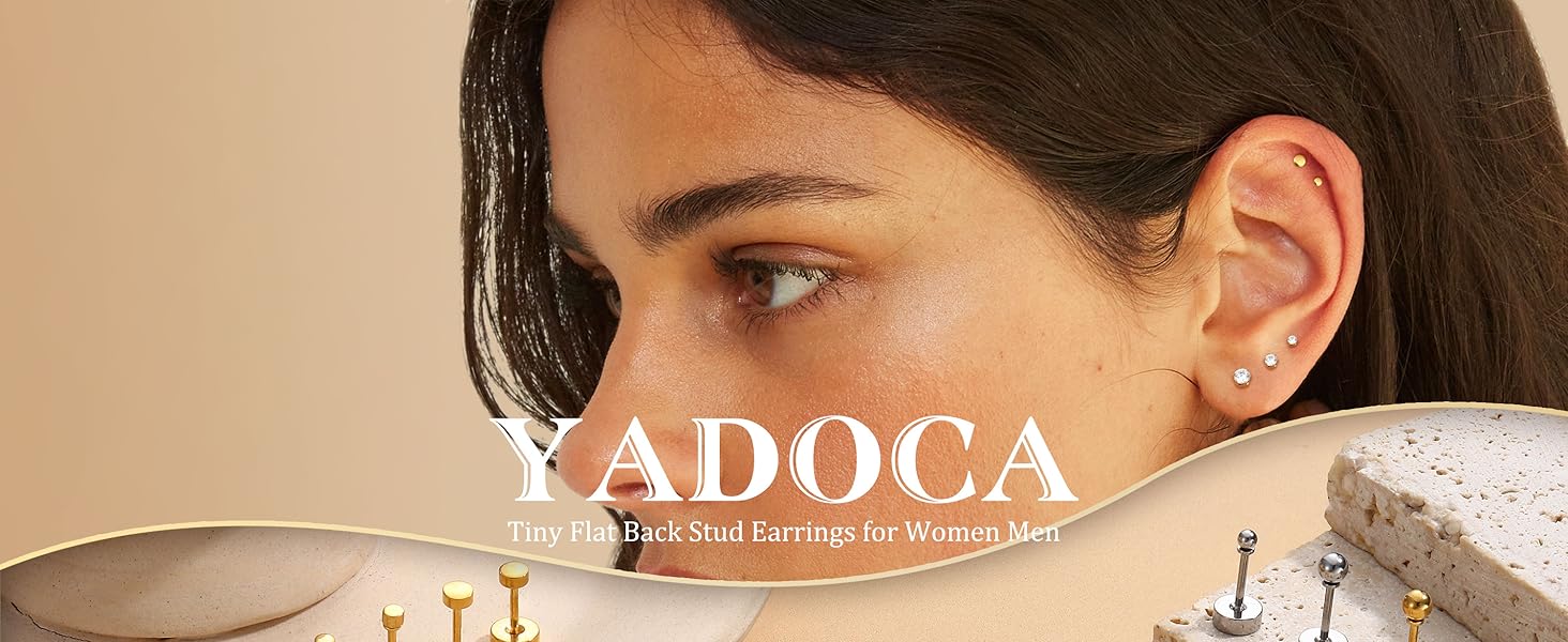 YADOCA Small Flat Back Earrings for Women Men - Hypoallergenic 14K Gold Plated Surgical Steel Screw Flat Back Stud Earrings Tiny Cartilage Earring Sets For Multiple Piercing 2/3/4mm 18pairs YADOCA Small Flat Back Earrings for Women Men - Hypoallergenic 14K Gold Plated Surgical Steel Screw Flat Back Stud Earrings Tiny Cartilage Earring Sets For Multiple Piercing 2/3/4mm 18pairs