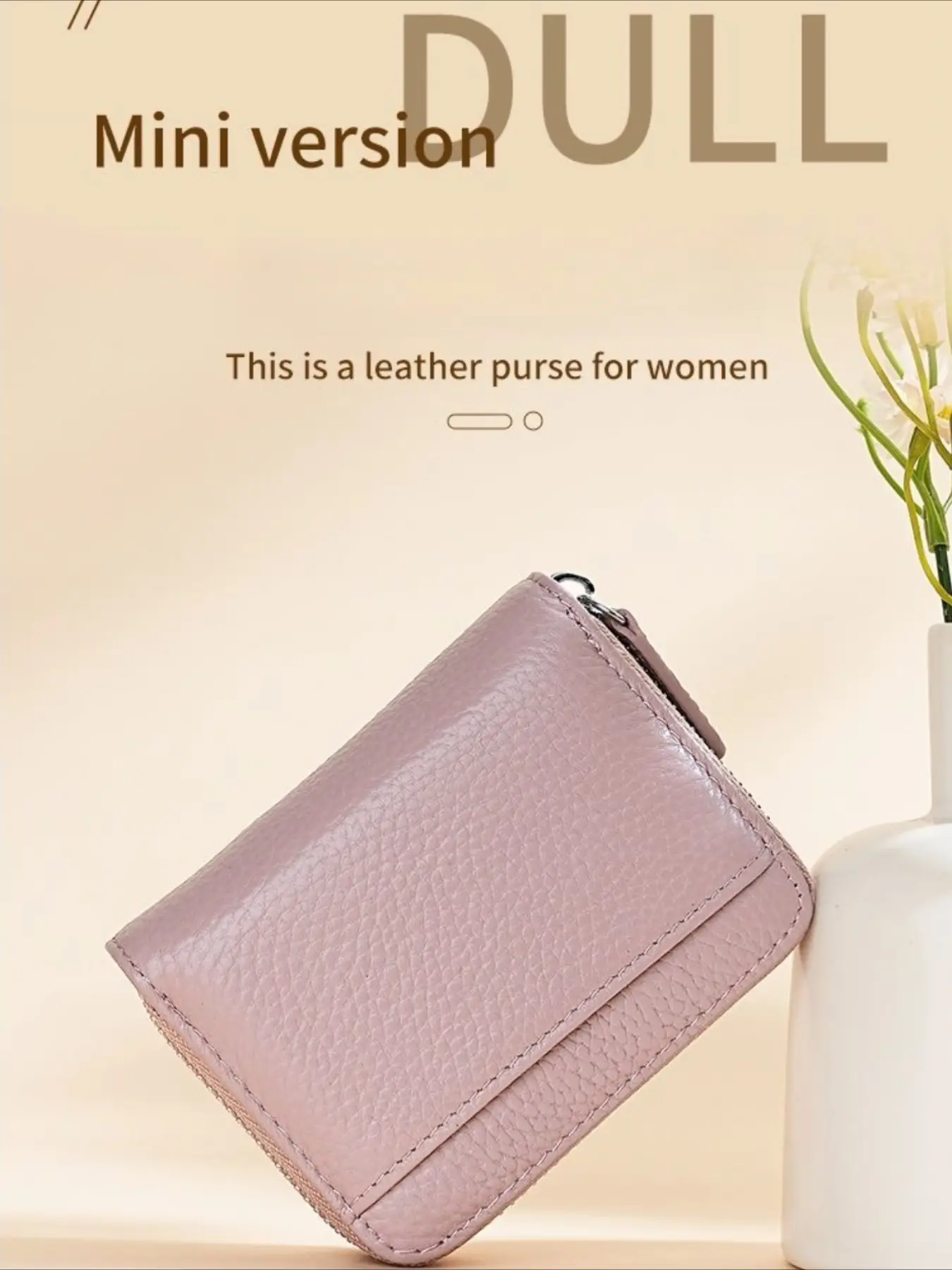 Women's RFID-blocking card holder with zipper, compact and large-capacity for ID, bank cards, and driver's license, Leather RFID Wallets