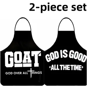 Polyester GOAT GOD Print Apron Set, 2 Counts ﻿Father's Day Gift Apron,Summer Cooking Apron,BBQ Apron for Men,Gift for Father&Husband,Garden Tool,﻿Kitchen Essential,Cleaning Tool,Beer Apron