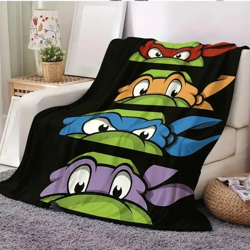 Ninja Turtle Color Block Flannel Blanket - Retro Anime 4-Turtle Design, Super Soft Throw, Ideal Gift for Kids Enthusiasts, Multifunctional Home Couch Blanket