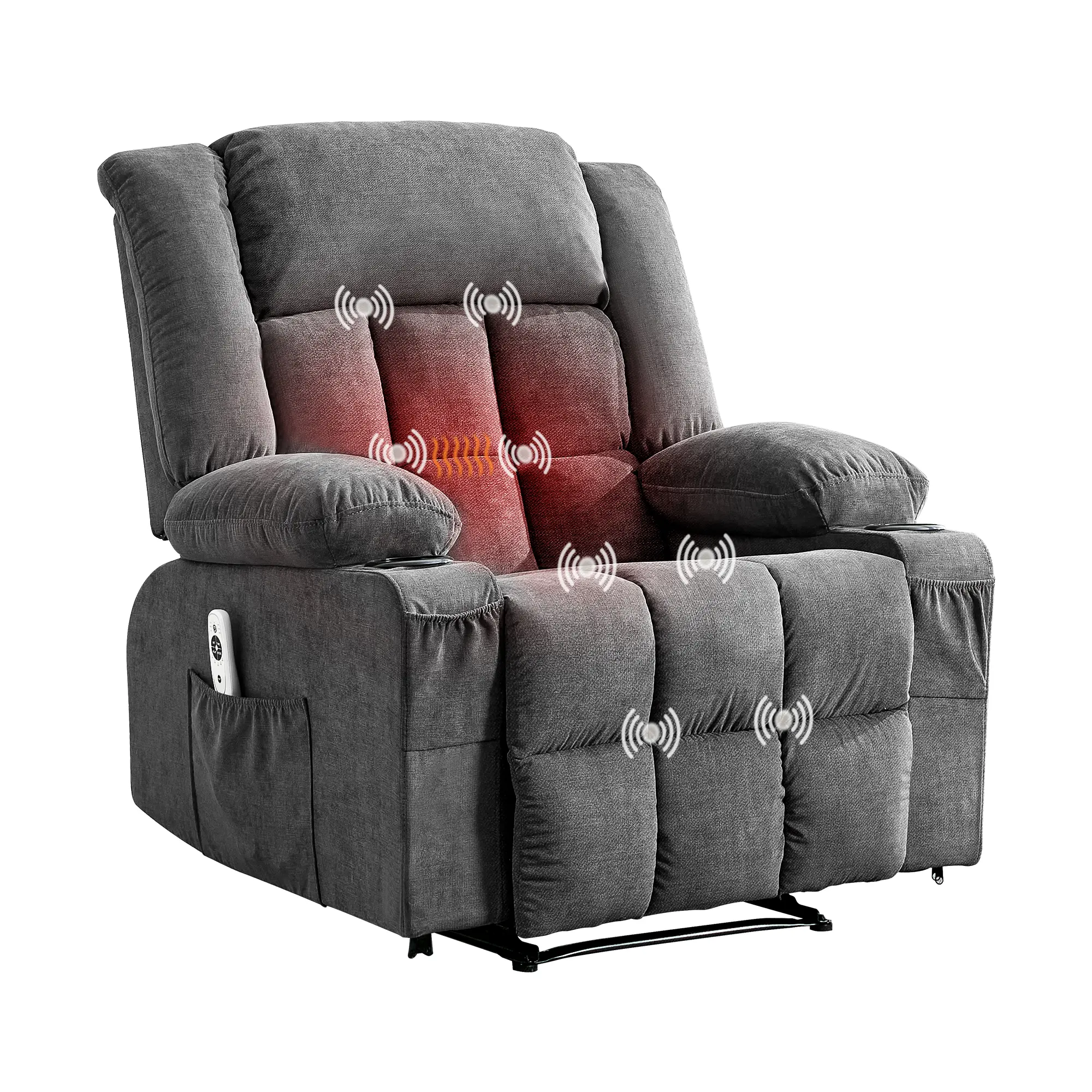 Oversized Recliner Chair with Massage & Heat – Wide Ergonomic Rocking Glider Sofa for Living Room – 3-Position Adjustable, Remote, 2 Cup Holders, Side & Front Pockets – Comfy Lounge Chair for Adults