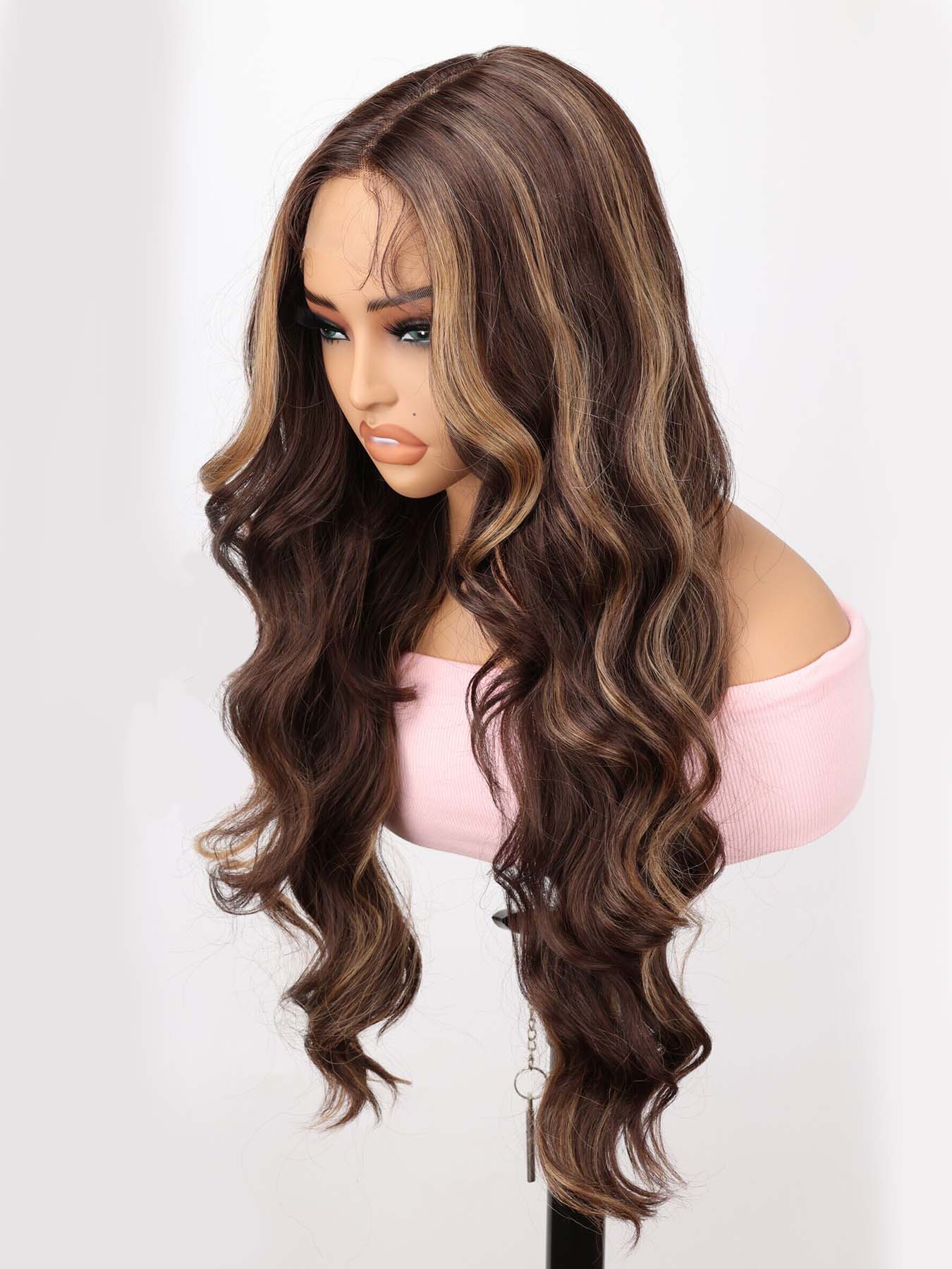 Women's 26 Inch Long Body Wave Lace Front Wigs, Natural Fluffy Glueless Wigs without Bangs, Synthetic Wigs for Party, Daily Hairstyle Decor, Glueless Frontal Wig, Body Wavy Wig