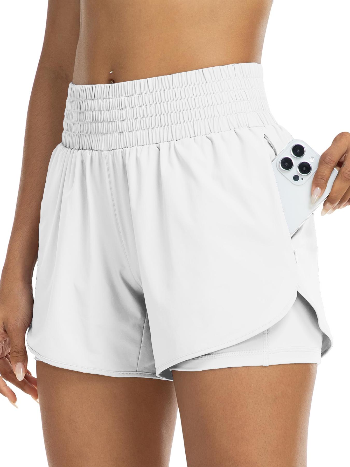 Women's Solid Color High Waist Double-Layer Shorts with Pocket Design, Casual Comfy Breathable Fitted Skinny Shorts for Daily Wear, Ladies' Bottoms for All Seasons
