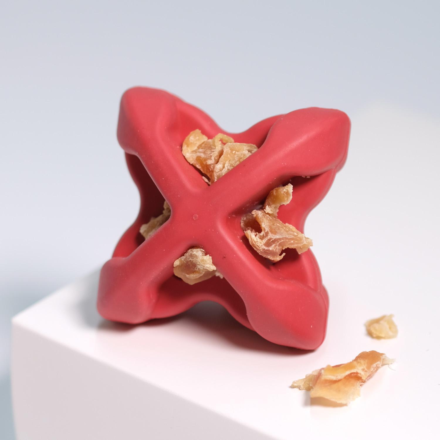 PetDreamHouse Chewtastic Geometrics GEO-ASTROROLLY Red Natural Rubber Dog Toy - Moderate Toughness Interactive Lick, Chew & Play Toy for Small & Medium Dogs