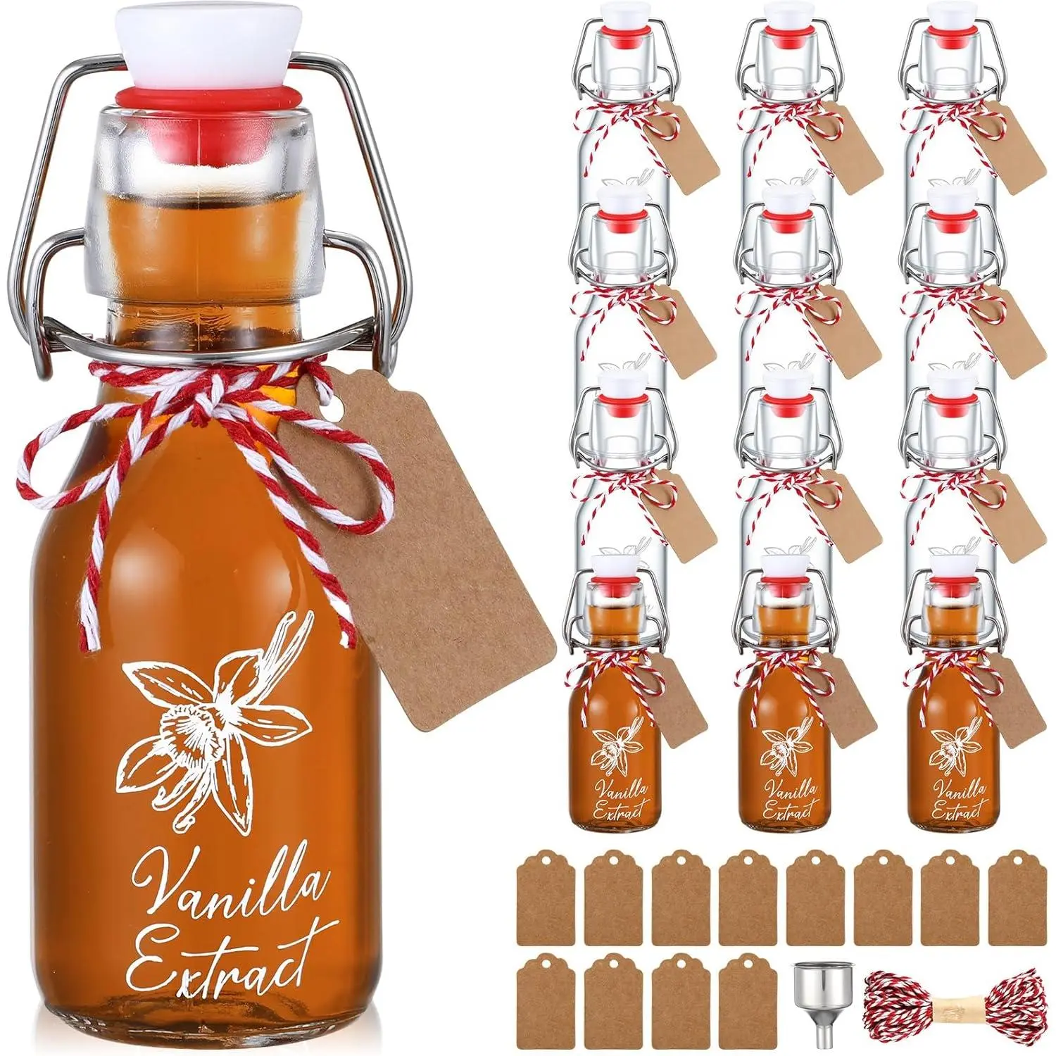 12 Pack 4 oz Swing Top Glass Bottles for Vanilla Extract Homemade Small Glass Bottles for  Storage Canister for Bean Sauce  Funnel for Wedding  Shower Party Favors
