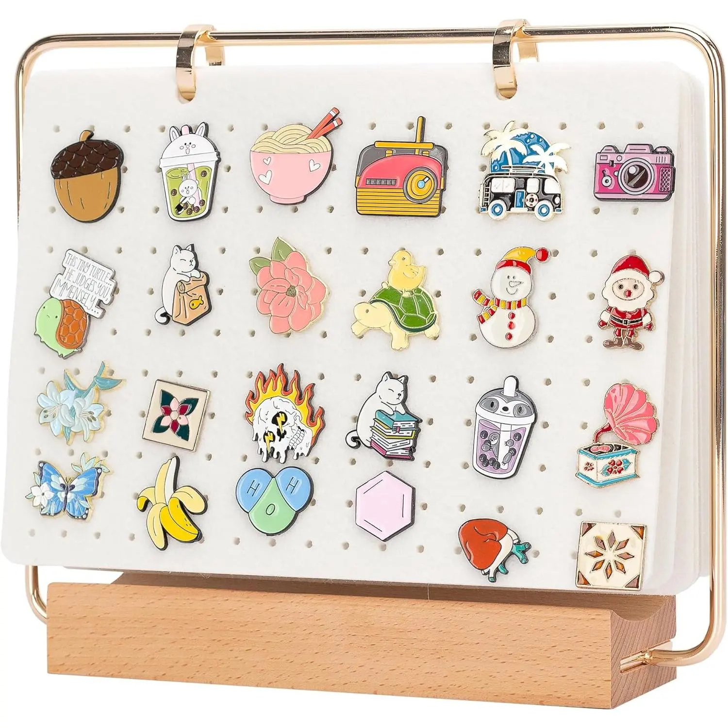 Display Organizers, Brooch Holder, Enamel Pin Pages for Store 180+ Pins, Collection Storage Calendar Wooden Stand With 6 Pages (Not Include Any Accessories) (White)