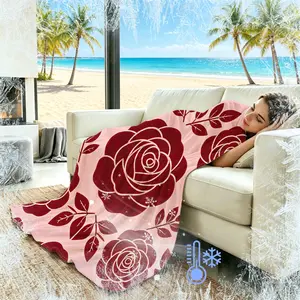 Gentle Romantic Rose Cooling Blanket - Q-MAX>0.3 Ice Silk Cool Touch, Breathable Absorbent, Ultra-Soft Microfiber, Portable for Indoor/Outdoor Use, Perfect Gift