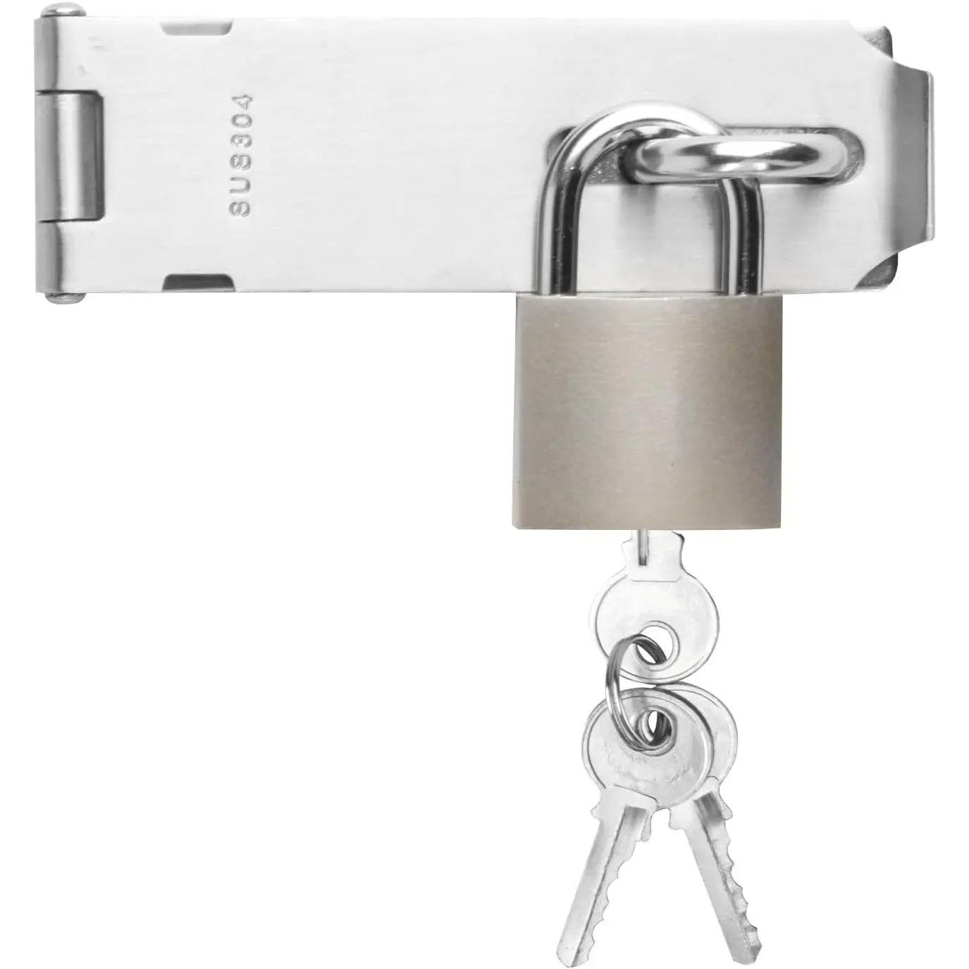 1 count Stainless Steel Hasp Latch, Heavy Duty Padlock Hasp with Lock and Key | for Gate Door Cabinet Closet Shed Barn Fence, Indoor Outdoor Anti-Rust  Durable Heavy Duty, padlock with key