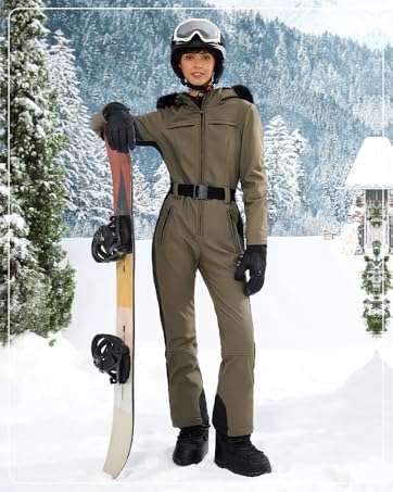 Yousify Womens Ski Suit One Piece Snowsuit Onesie Waterproof Windproof Ski Jacket Snowboard Sports Slim Jumpsuits Outerwear