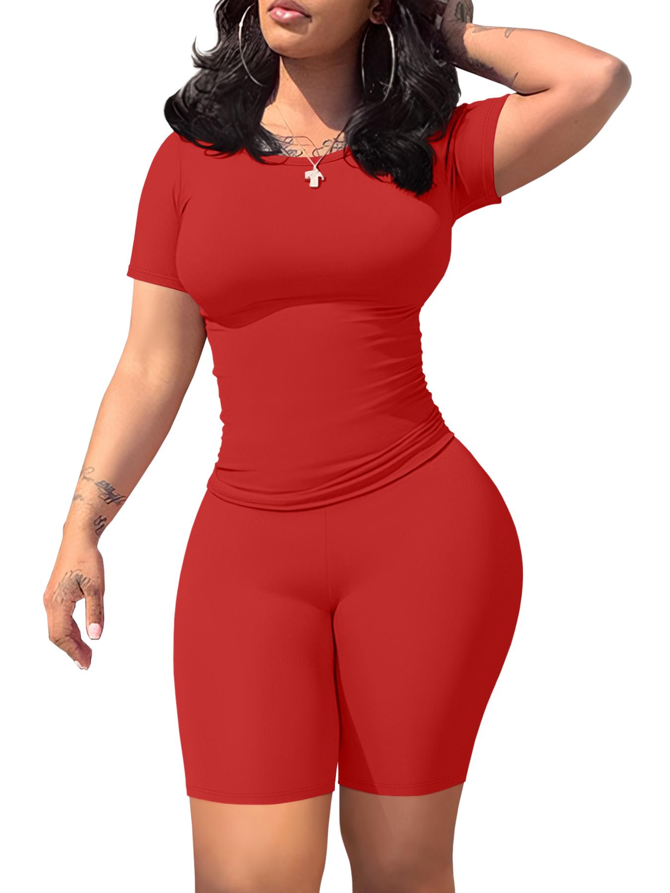 Women's Solid Ribbed Crop Top & Skinny Shorts Two-piece Set, Casual Fashion Cozy Breathable Two Piece for Daily Outdoor Wear, Ladies Clothes for Spring & Fall, Casual Gym Wear, Sportswear for Gym, Yoga Gym Activewear