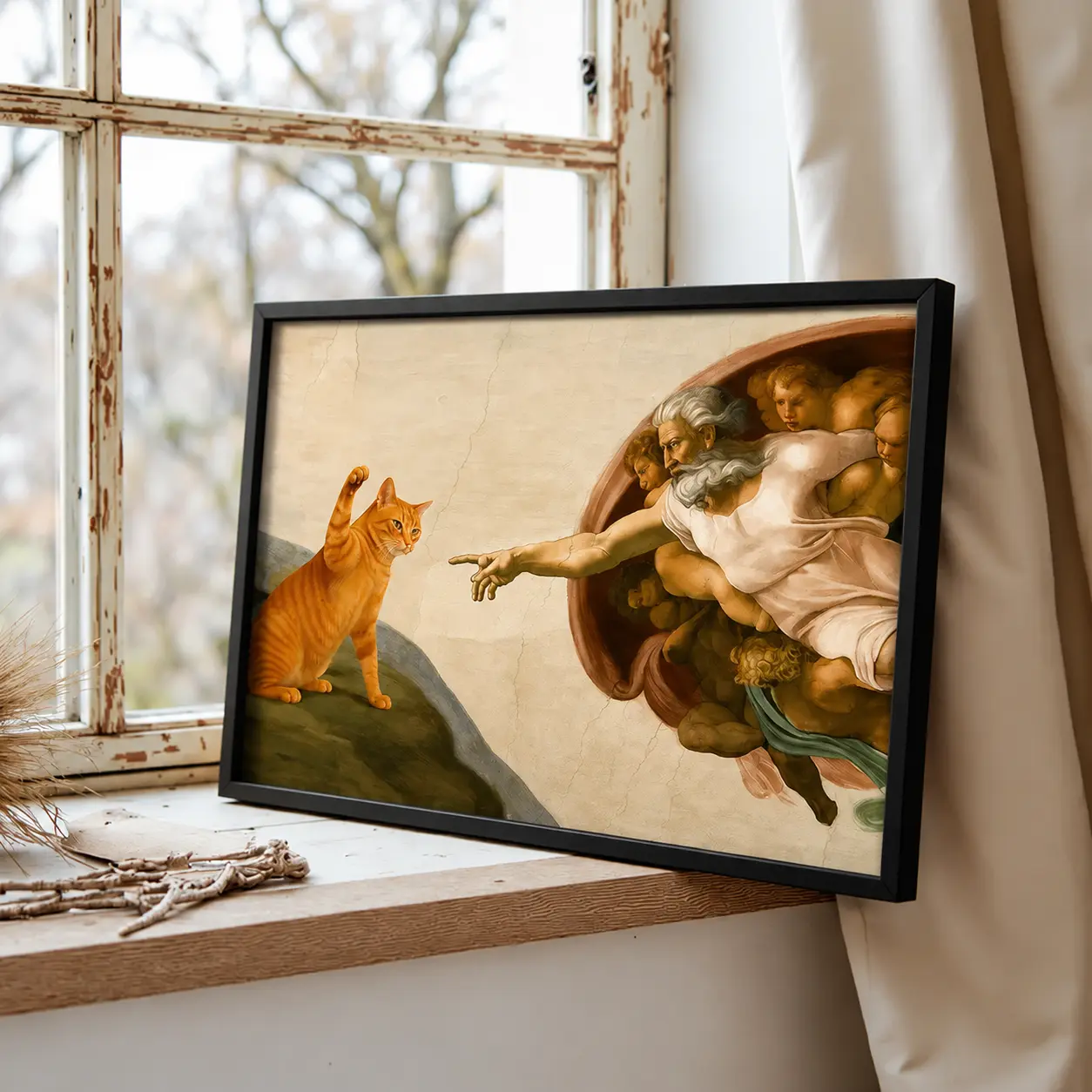 Funny Cat Canvas Poster |   Renaissance Inspired Wall Art for Bedroom, Office & Living Room Decor