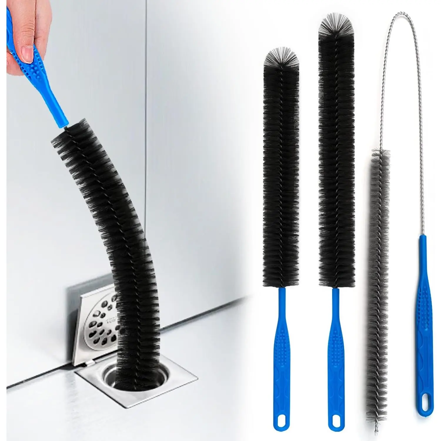 Flexible Cleaning Tool,Bendable Sewer Drain Brush, Long Pipe Cleaner for  Kitchen Sink, Shower and Tub Hair Clogs