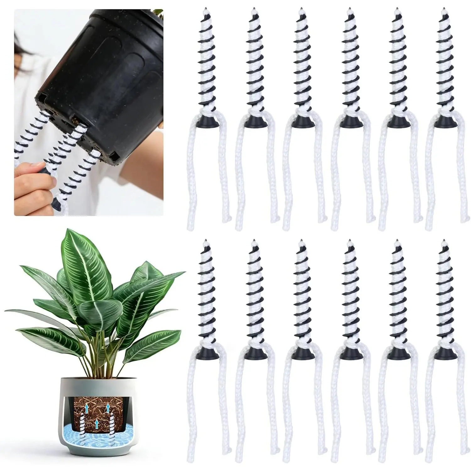 12Pack Self Watering Spikes with Wicking for Indoor Outdoor  | Automatic  watering stakes with wicking rope,  self watering system devices for grower pots  seedlings