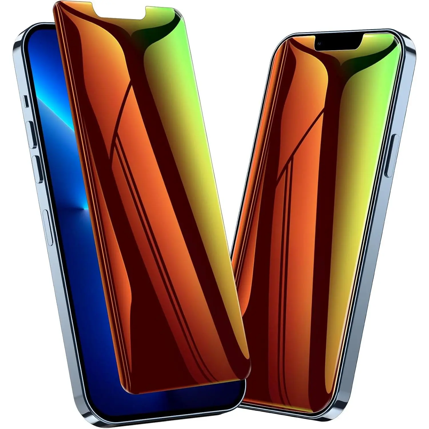 for  13 Pro Max  Screen Protector, 2 Pack Colorful Gradient Anti-Spy Anti-Blue Light 7H Hardness Film [Not Glass] [Easy Installation Frame],   Anti-Scratch 6.7 Inch