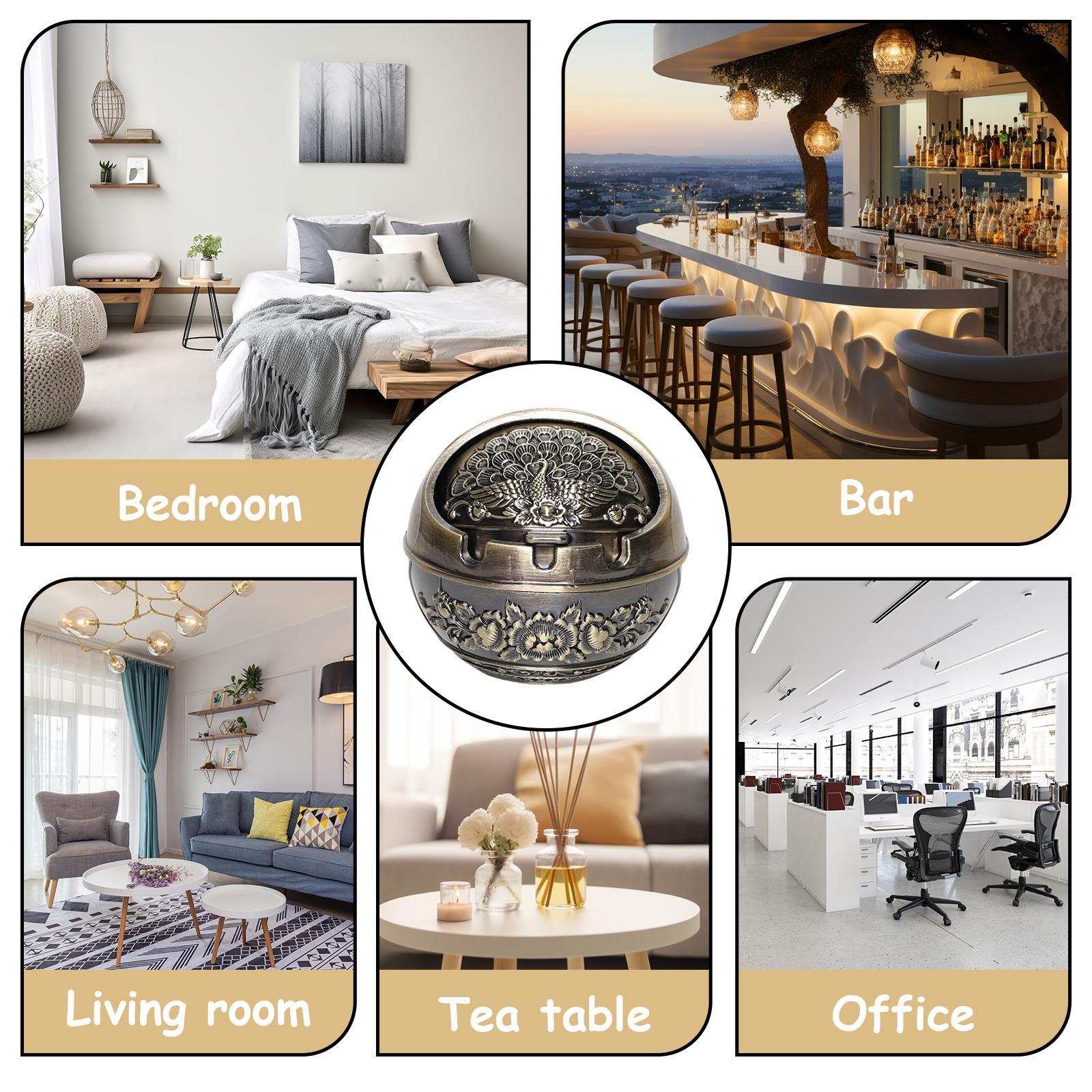 Vintage Metal Peacock Print Ashtray, 1 Count Portable Travel Ashtray, Reusable for Outdoor Dining Room Office Indoor Home Bar Use, Travel Essentials