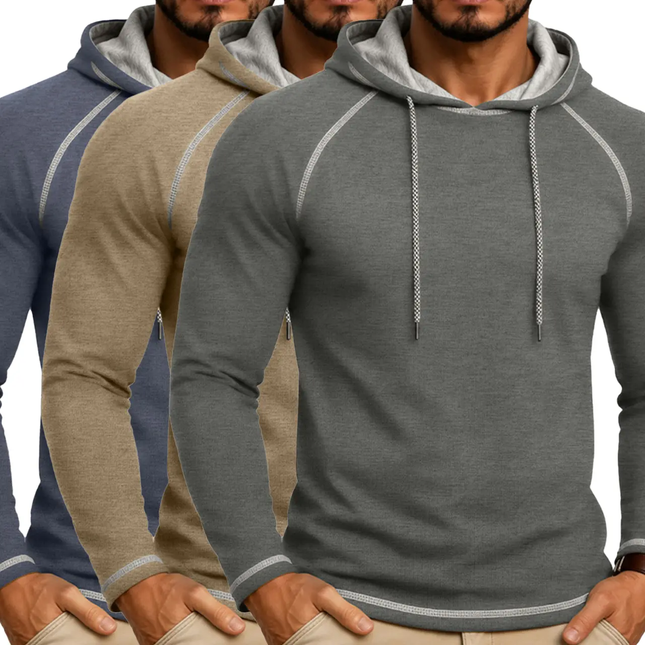 Men's Casual Pullover Hoodies, Plain Long Sleeve Relaxed Fit Sweatshirts, 2/3 Pack Set for Daily Wear, Menswear, Polyester Blend, Hood Detail, Relaxed Cut, Simple Look