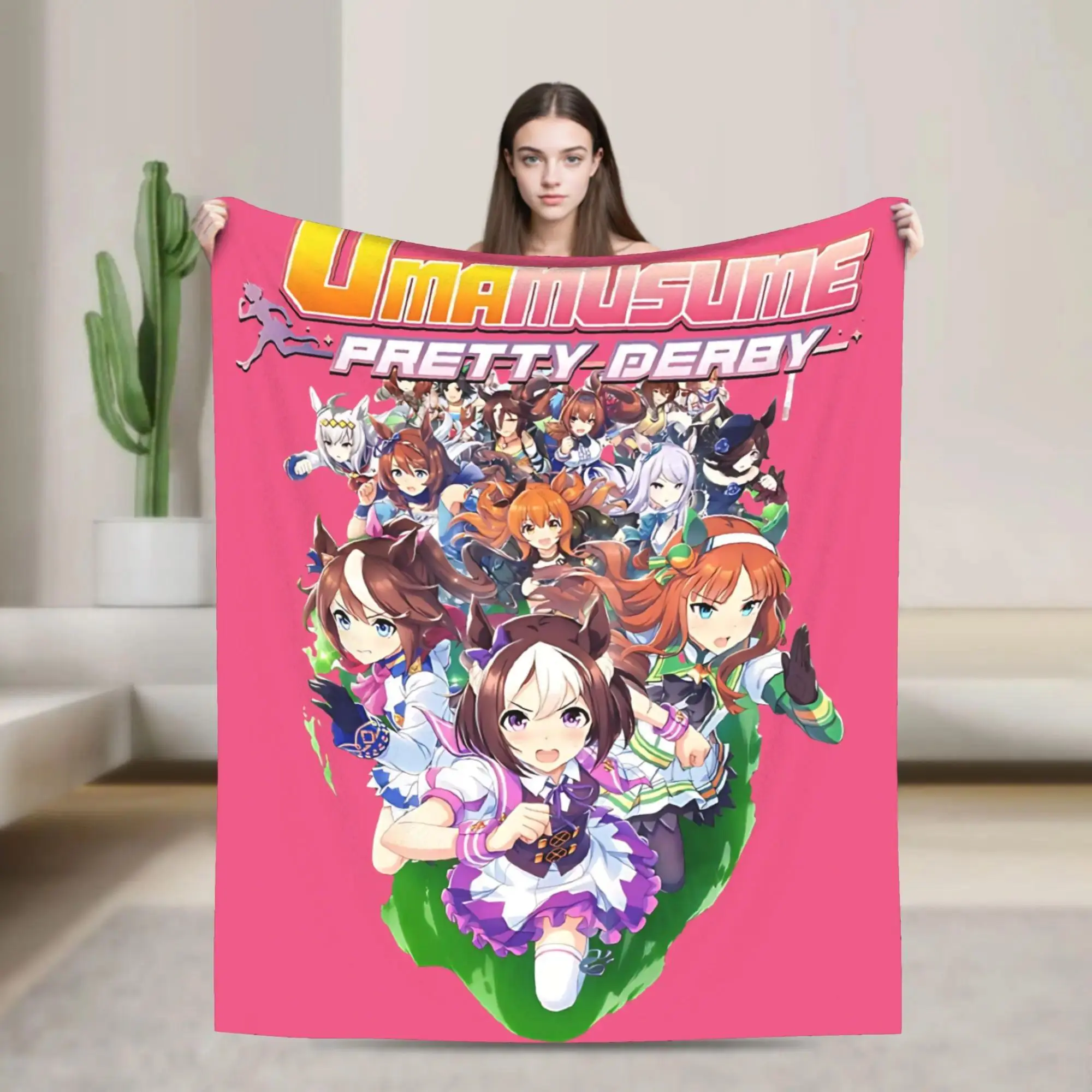 Uma Musume Pretty Derby Horse Girl Flannel Blanket Soft Cozy Throw for Bedroom, Sofa and Fan Collection