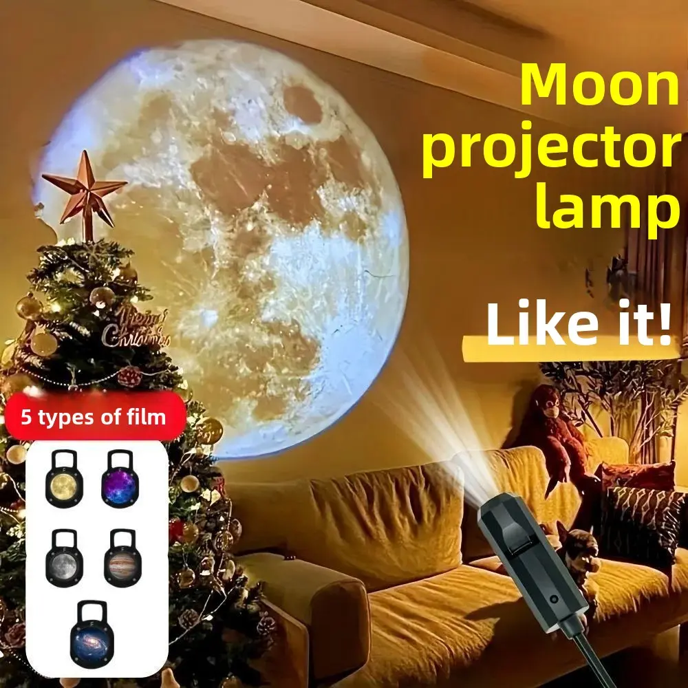 Moon Projection Starry Sky Light Replacement Disc USB Night Light Ground Projection Light Event Photo Fill Light with Cable Management Clip