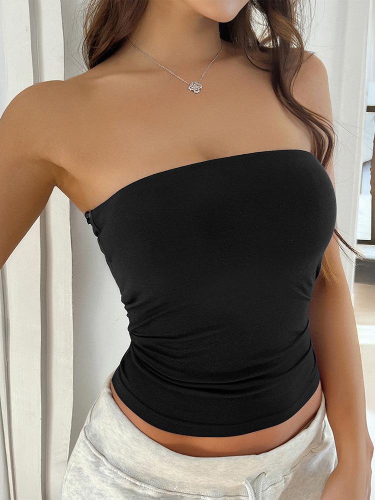 GGFL Women's Solid Color Crop Tube Top, Casual Sleeveless Cropped Top for Summer, Women's Clothing for Daily Wear