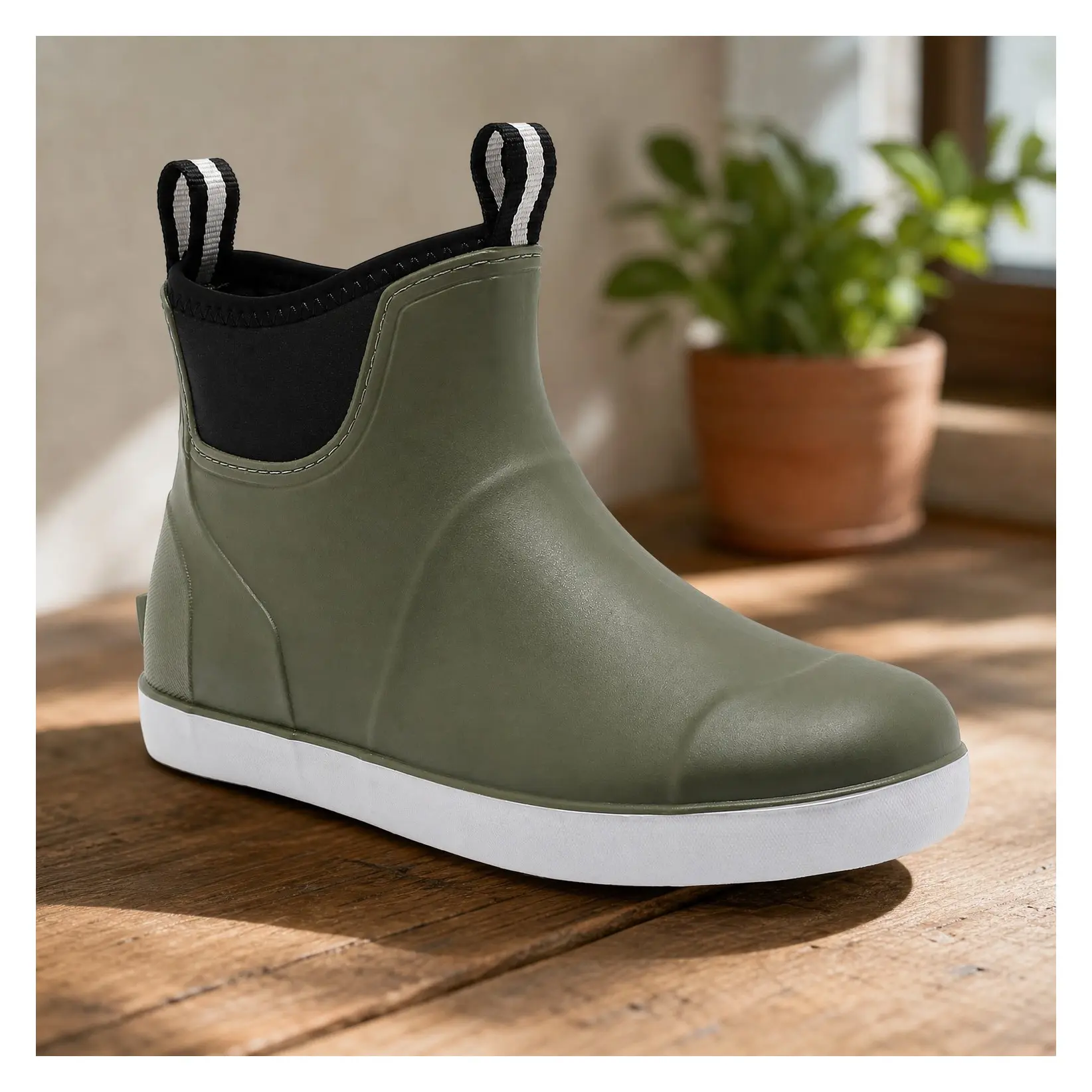 Men's Waterproof Rubber Ankle Deck Rain Boots - High-Performance Saltwater Chelsea Boots for Fishing, Gardening, Boating, Camping & SailingGift