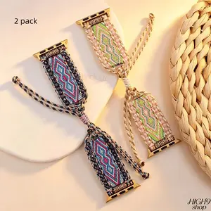 2026 New 2-Pack Boho Handmade Woven Smartwatch Straps For Women, Ethnic Style Colorful Friendship Bracelet Wristbands Available In 38mm To 49mm Universal Sizes, Retro Bohemian Fashion Wearable Accessory Perfect For Daily Matching, Vacation Travel And Holi