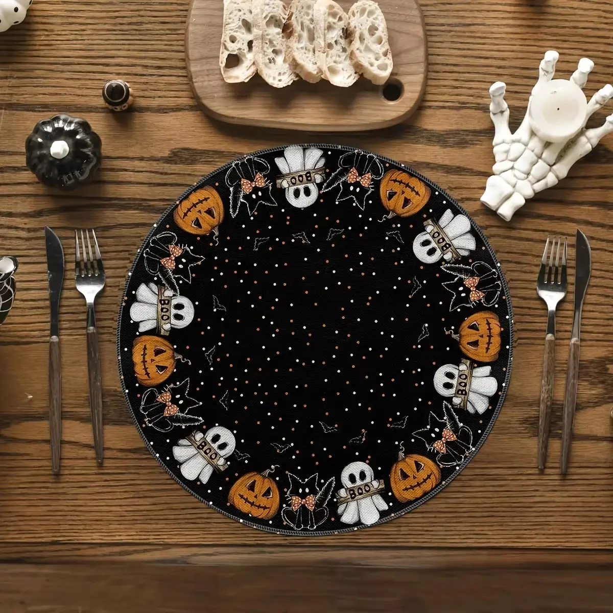 Vikama 4/6pcs Halloween Ghost Placemats, Pumpkin Theme Party Festival Table Decorations, Party Accessories, Festive Dining Essentials