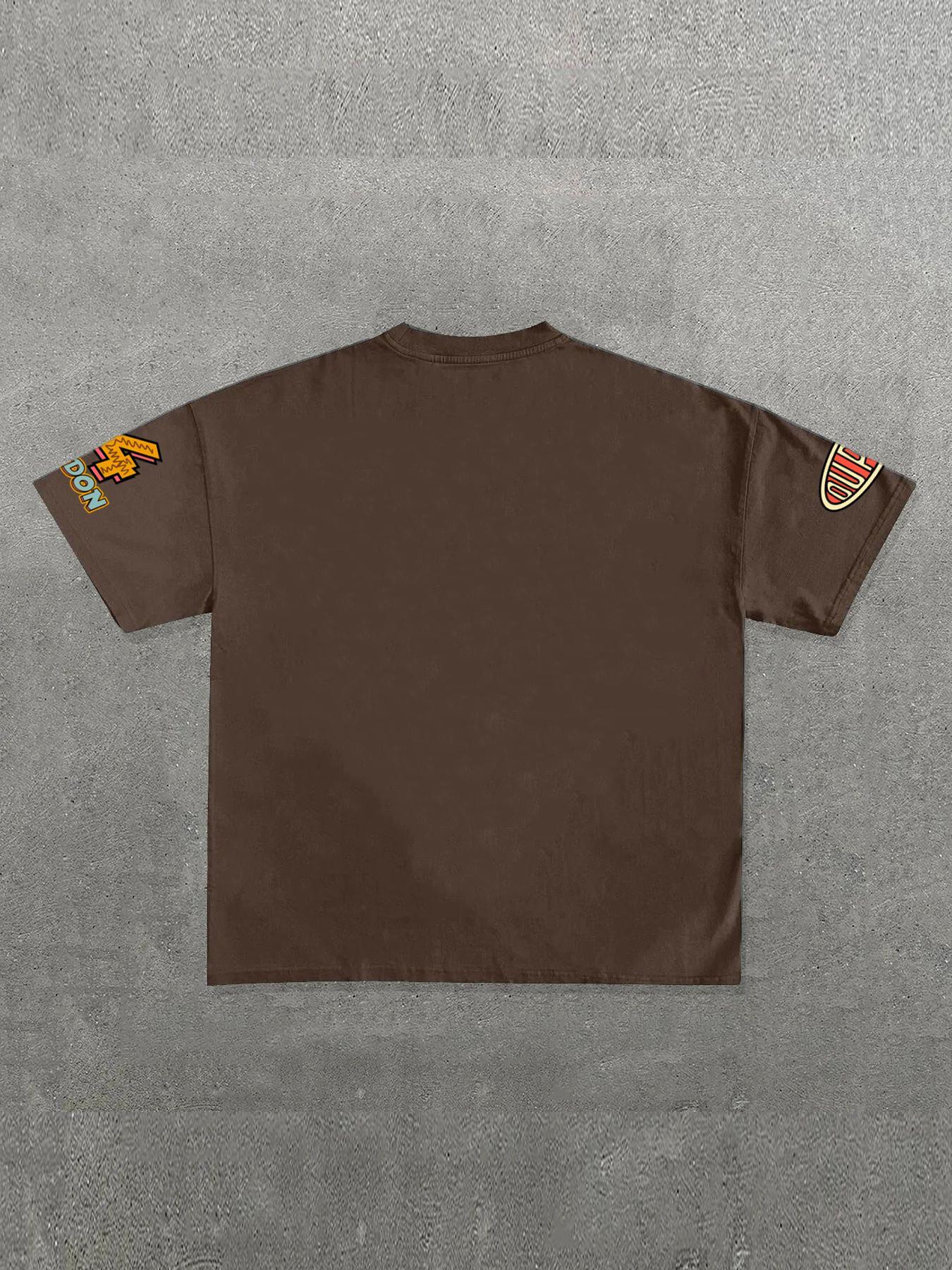 Men's Cartoon Graphic Print Round Neck Tee, Loose Casual Drop Shoulder Short Sleeve T-shirt, Men's Summer Top for Daily Wear