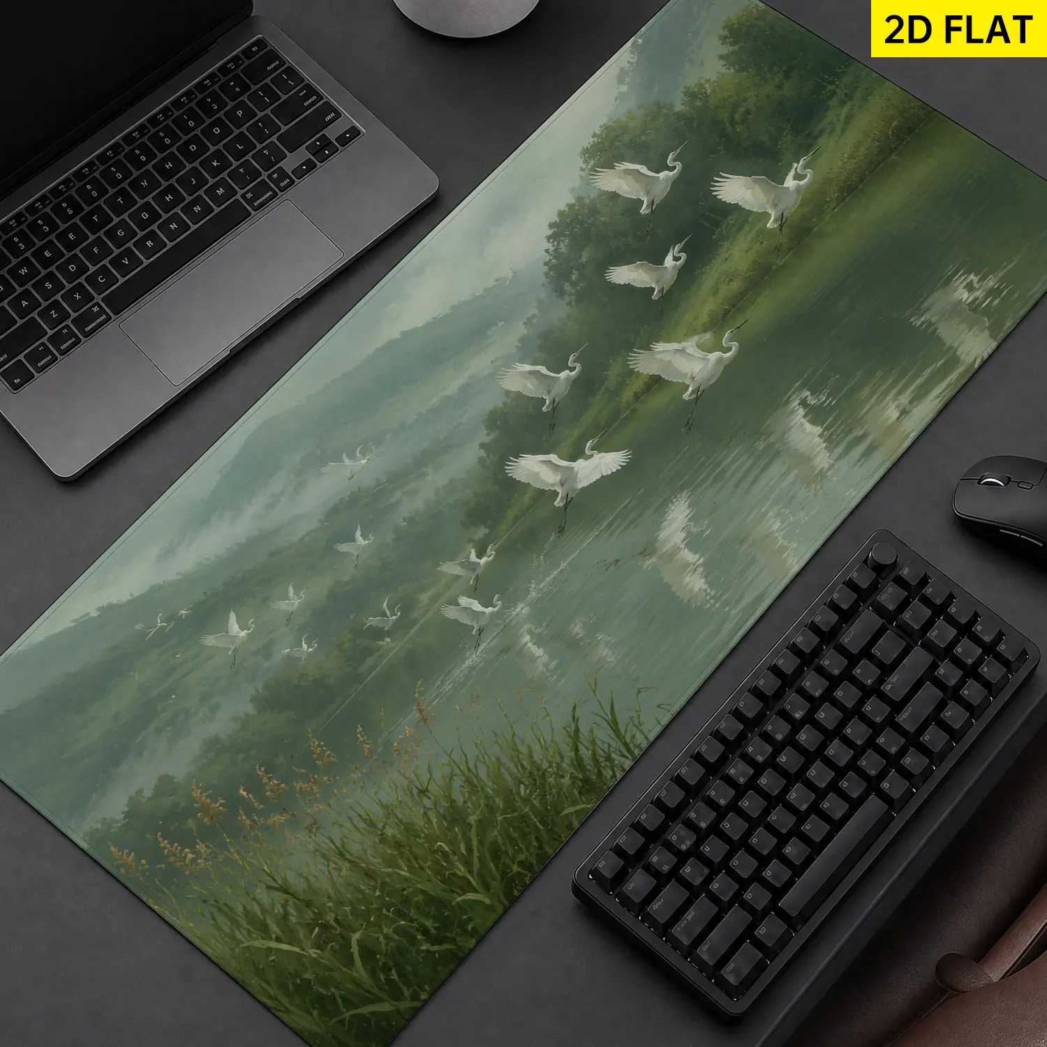 Extra Large White Egrets Flying Over The River Mouse Pad,Non Slip Rubber Pad,Desktop Decoration Drotection Pad,Washable,Lock Edge Multi Size,Premium Multipurpose Mousepad For Home,Office,Gift for Family and Friends
