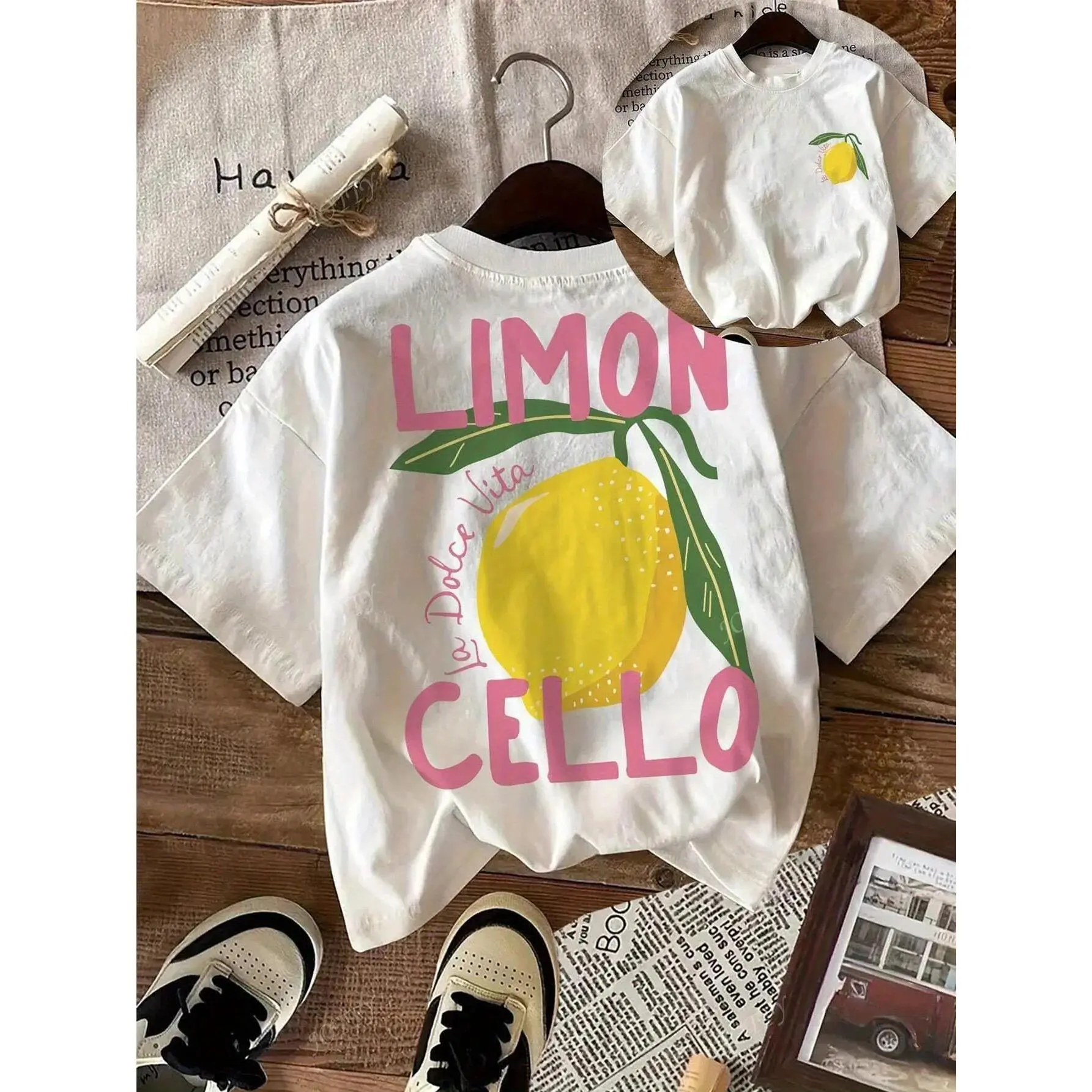 Girls' 100% Pure Cotton Crew Neck Short-Sleeve Graphic T-Shirt - Breathable, Fashionable Lemon Cartoon Print - For 10-11 Years (100 cm)