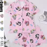 Women's Pajama Set Pyjamas with Cartoon Print, Short Sleeve Button Front Top and Elastic Waist Shorts, Comfortable All-Season Home Loungewear Nightwear Printed Sleepwear Set #GLOBAL PICKS
