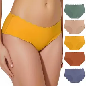 5 Pack Women's Seamless Bikini Panties Ice Silk No Show Underwear Soft Stretch Scalloped Edge Breathable Low Rise Panties