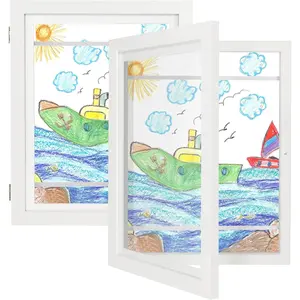 Art Frames 9x12 Set of 2 - Front Opening  Picture Frame Changeable,  Artwork Display Storage for Wall Mount,  Door Holds 50 Art Pieces for Drawings,  Picture, Crafts, Portfolio, White
