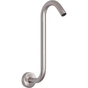 12 Inch S Shaped High Rise Shower Head Extension Pipe, Brushed Nickel Stainless Steel Bathroom Accessory with 1/2" Standard Connection & Flange for Awesome Shower Experience